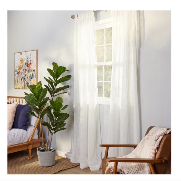 Origin 21 84-in White Geometric Light filtering Top tab Single curtain panel - Picture 4 of 8
